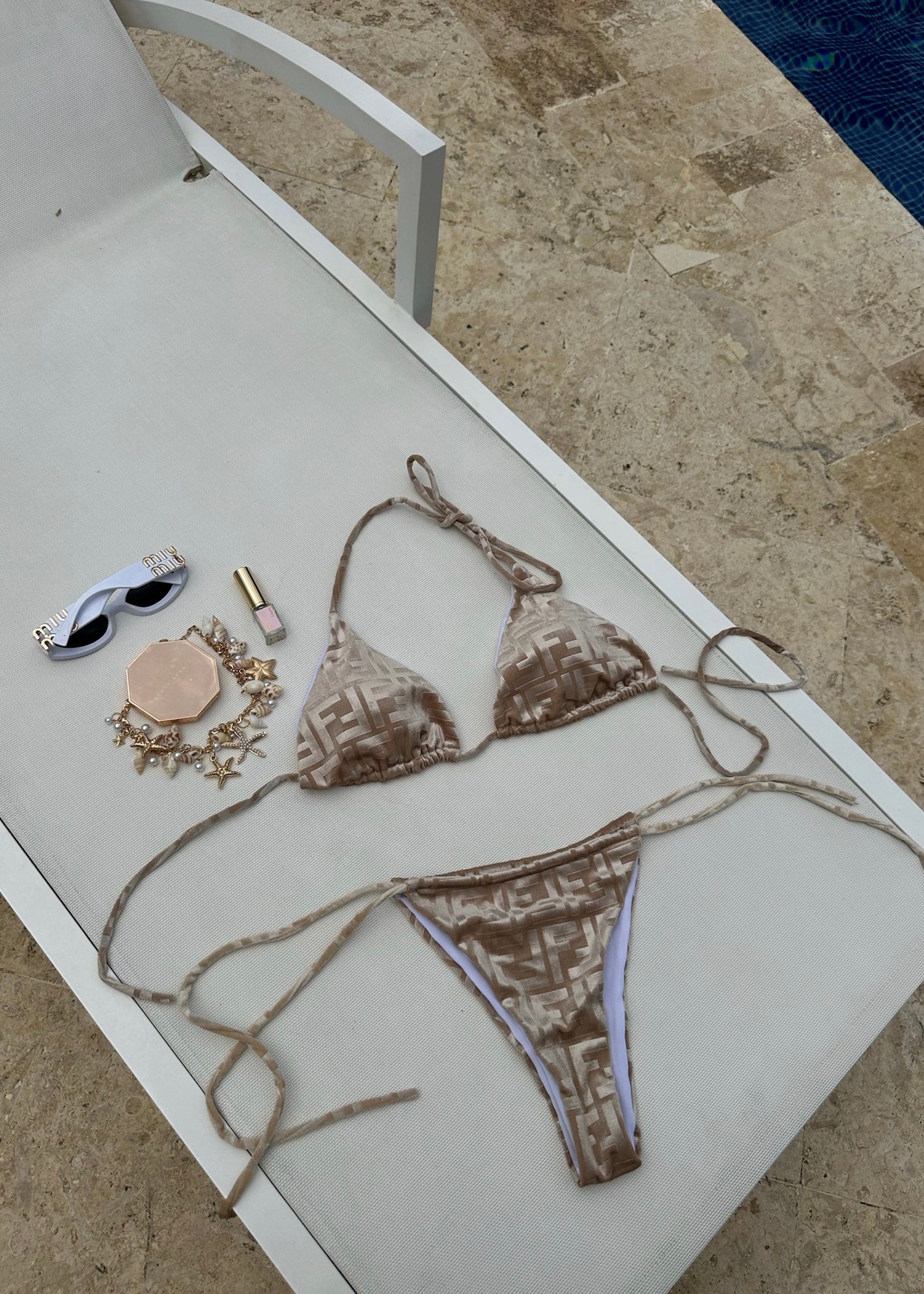 Beige velour FF bikini