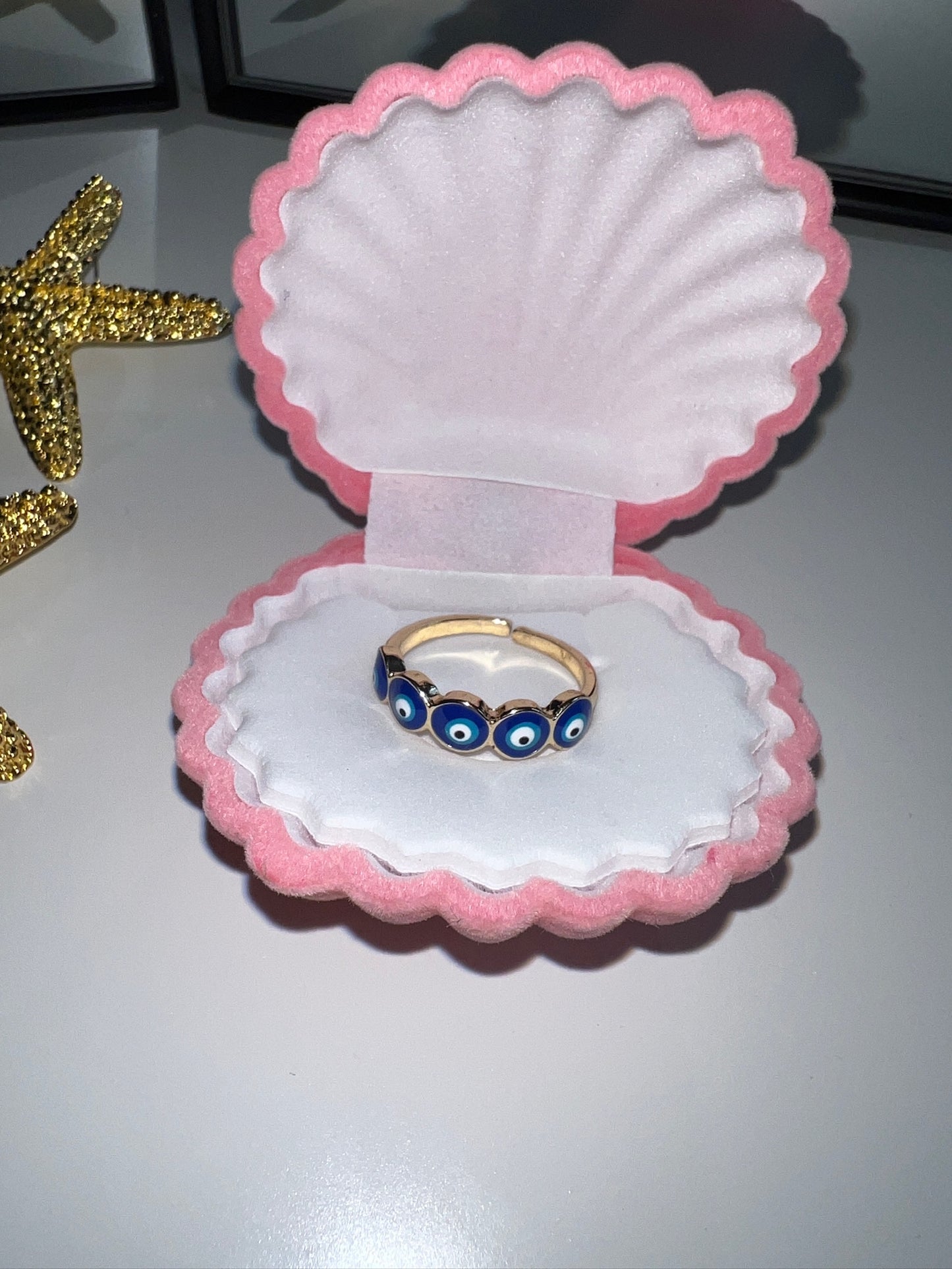 Evil eye ring blue