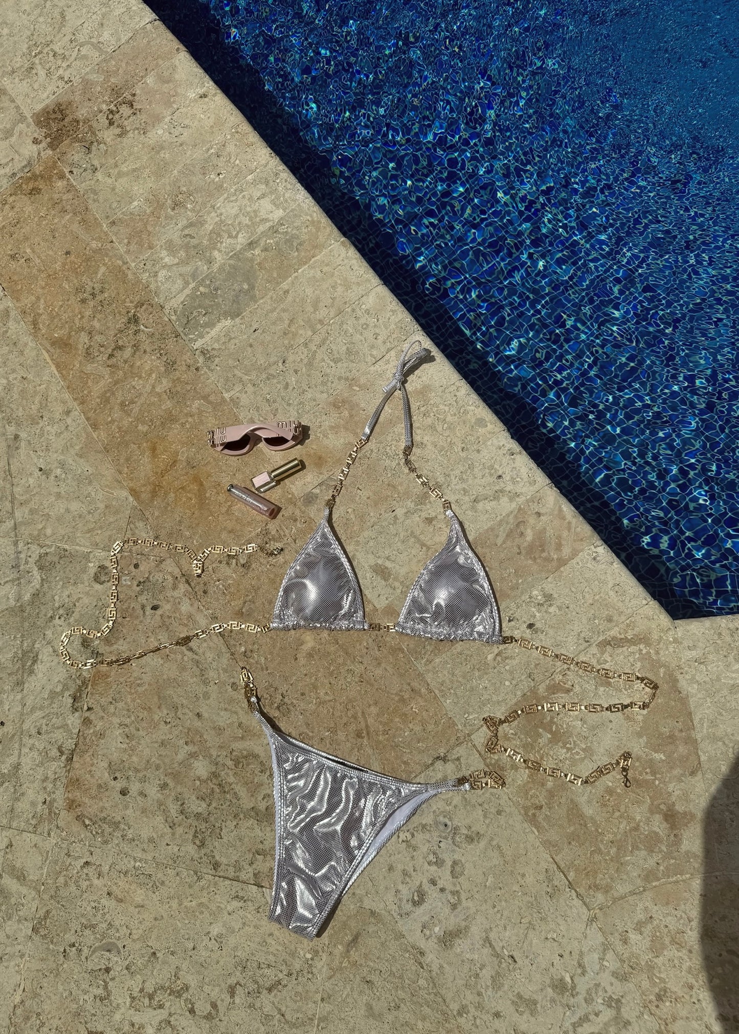 Pale pink sace chain bikini