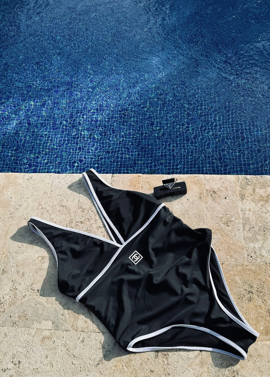 Black monochrome swimsuit