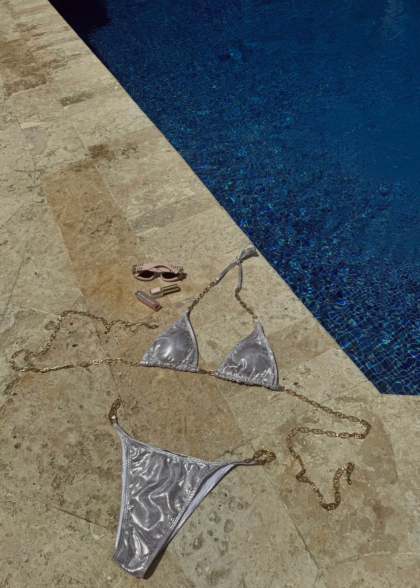 Pale pink sace chain bikini