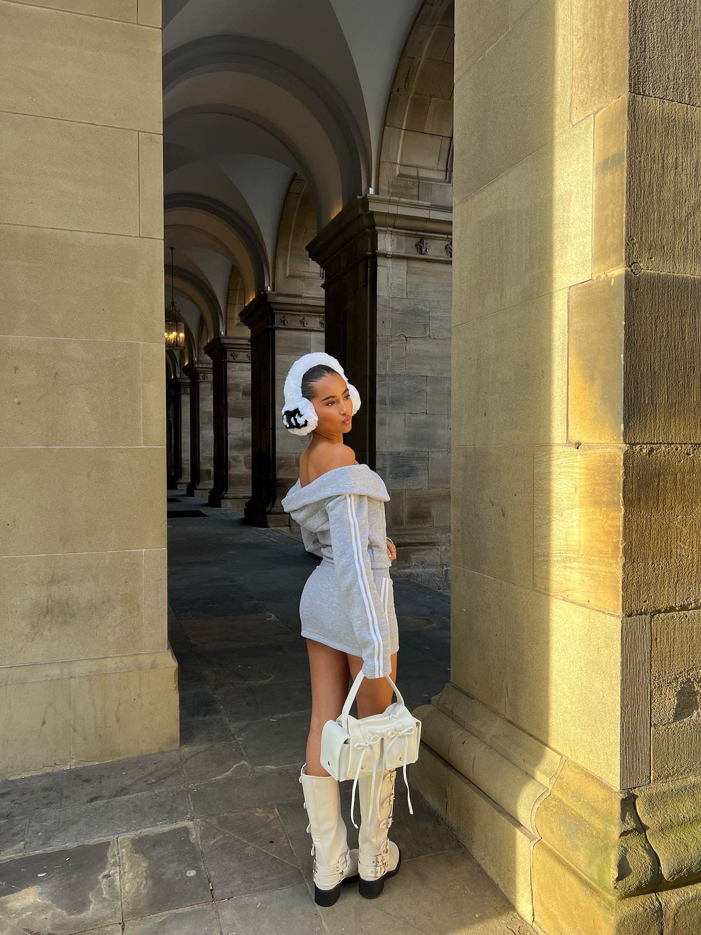 Double c faux fur earmuffs in white