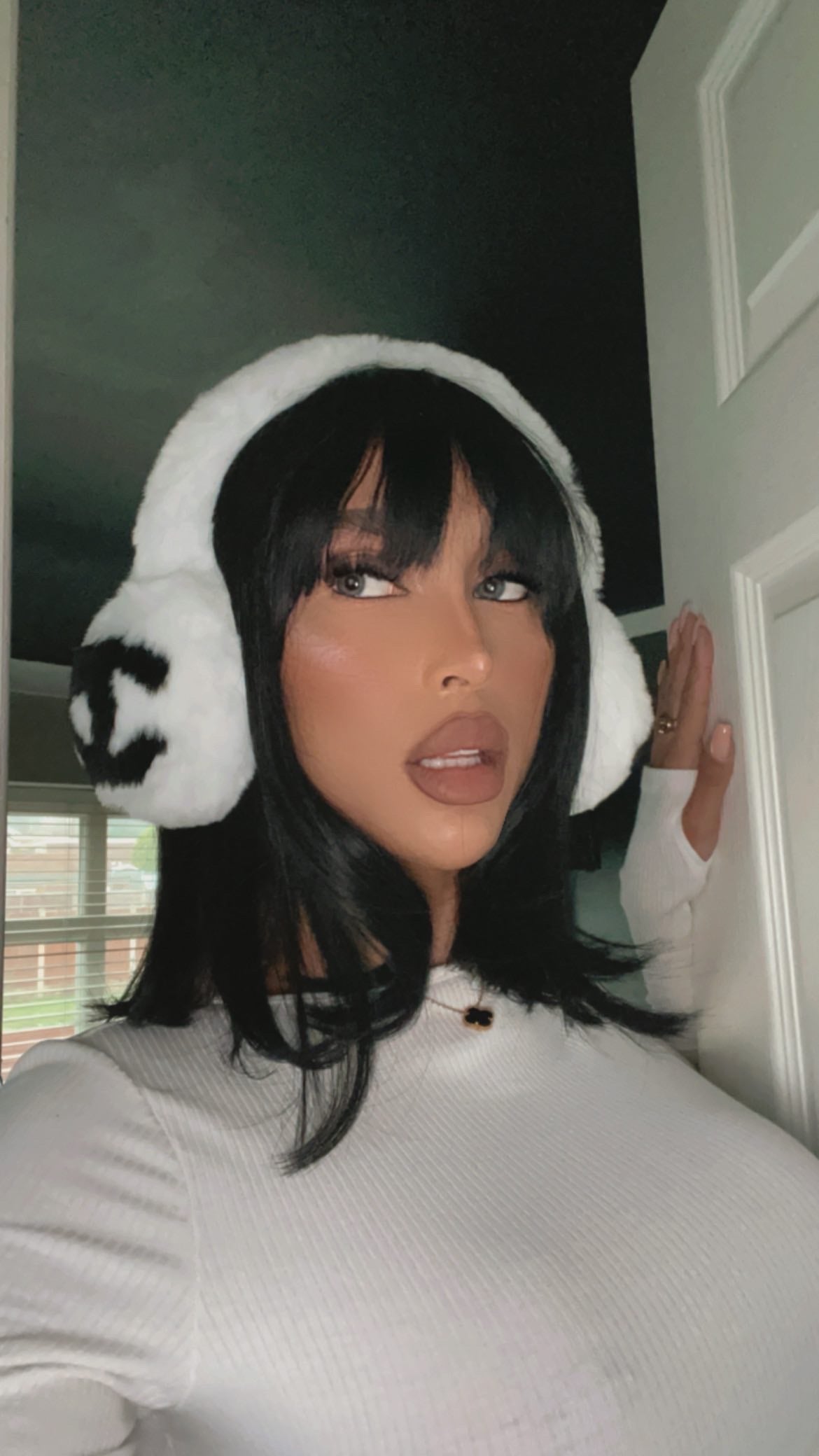 Double c faux fur earmuffs in white